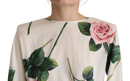 Robe longue à manches longues Dolce & Gabbana avec imprimé roses blanches