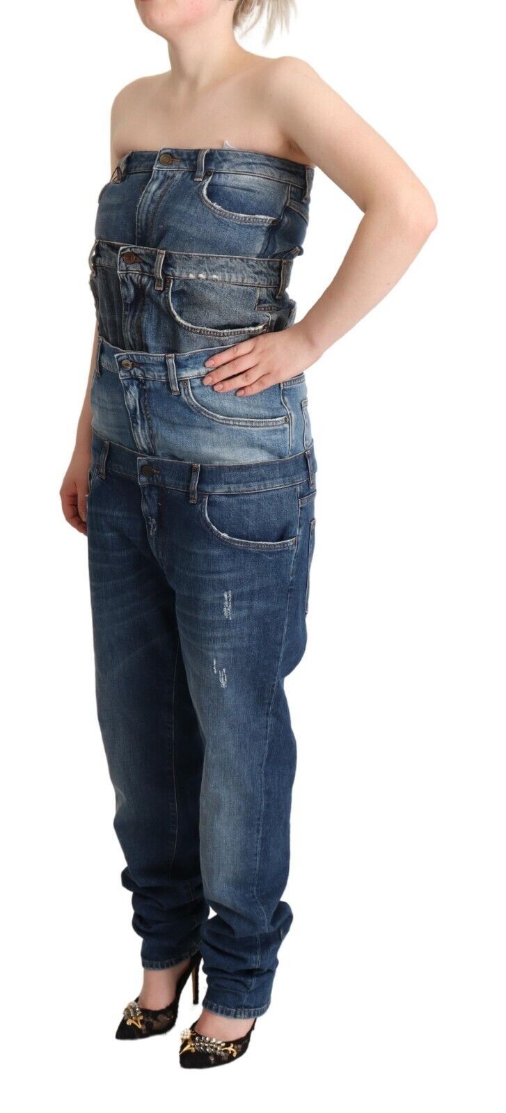 Robe-combinaison bustier en jean de coton bleu foncé Dolce & Gabbana