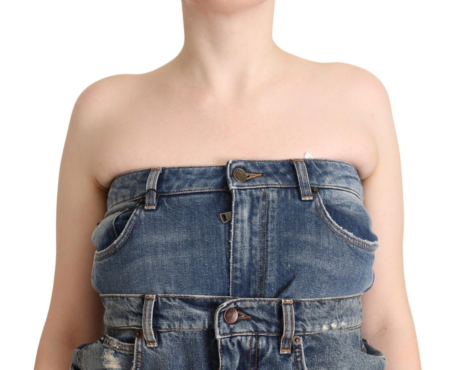 Robe-combinaison bustier en jean de coton bleu foncé Dolce & Gabbana