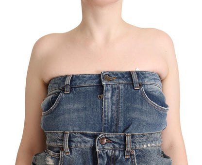 Robe-combinaison bustier en jean de coton bleu foncé Dolce & Gabbana