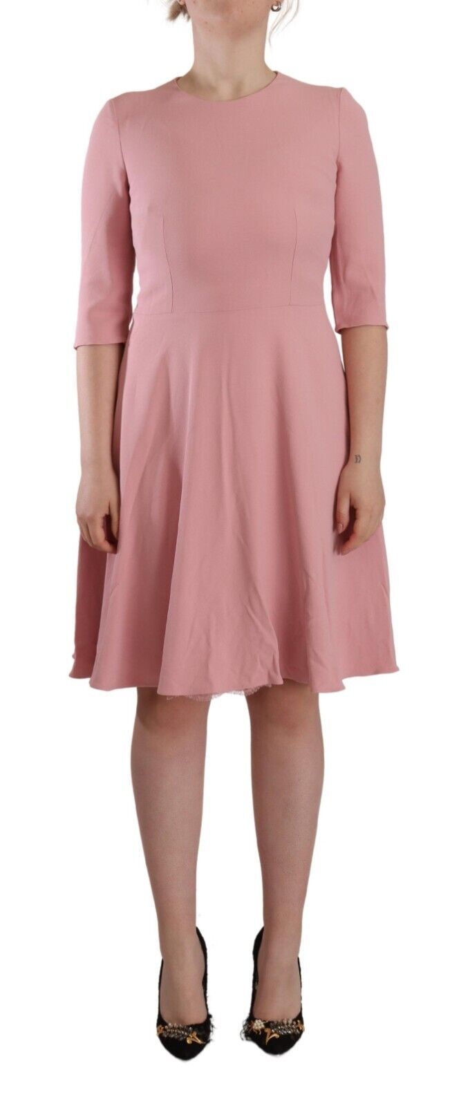 Robe trapèze rose Dolce & Gabbana en mélange de viscose à manches 3/4