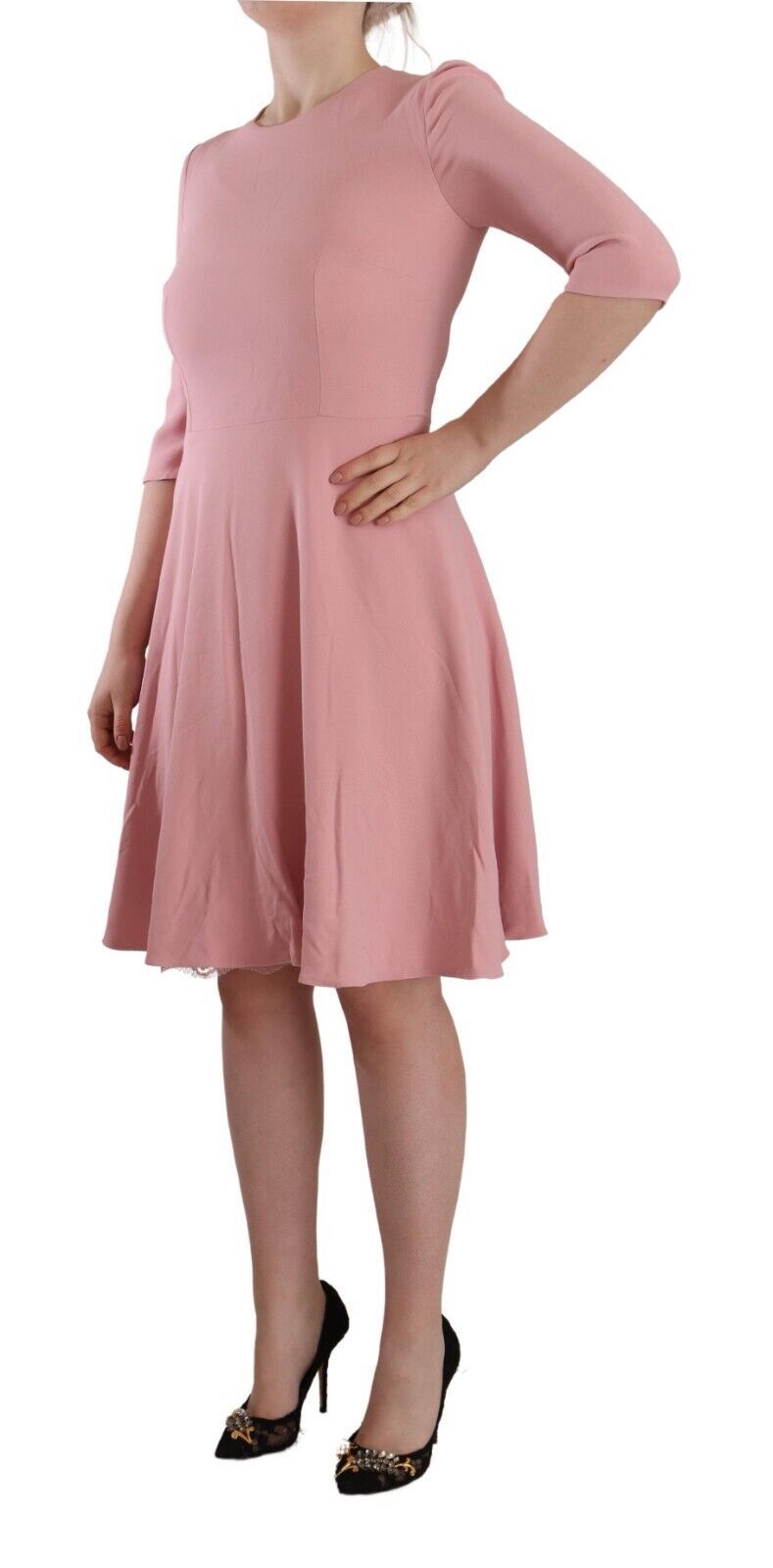 Robe trapèze rose Dolce & Gabbana en mélange de viscose à manches 3/4