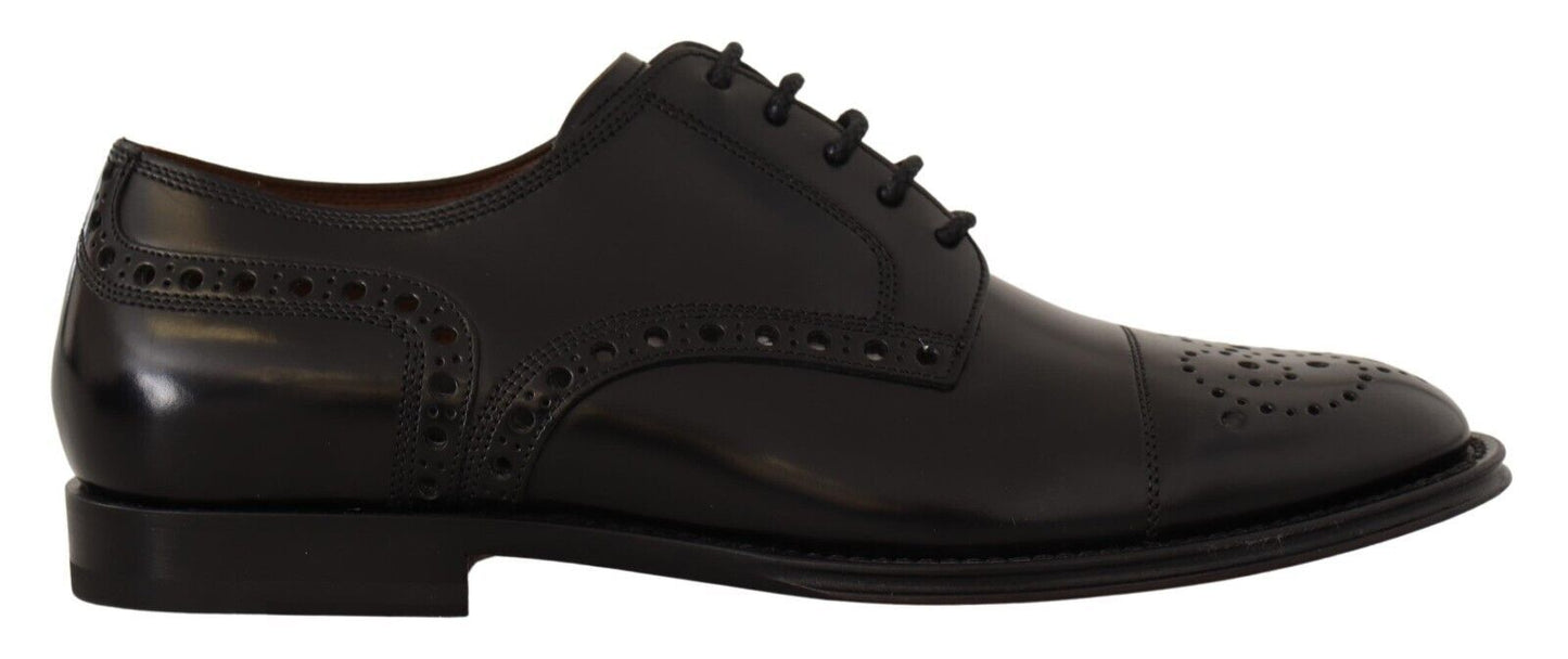 Chaussures Richelieu en cuir noir avec bout golf pour homme Dolce & Gabbana