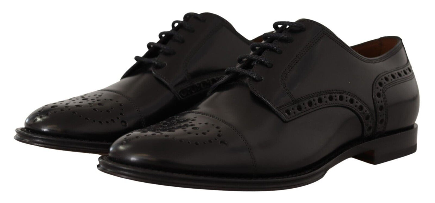 Chaussures Richelieu en cuir noir avec bout golf pour homme Dolce & Gabbana