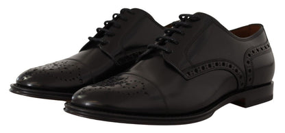 Chaussures Richelieu en cuir noir avec bout golf pour homme Dolce & Gabbana