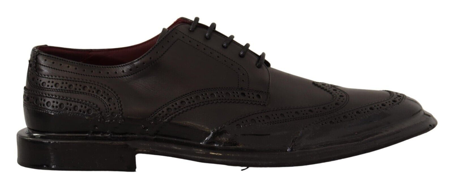 Chaussures Richelieu à bout fleuri formelles en cuir noir Dolce & Gabbana