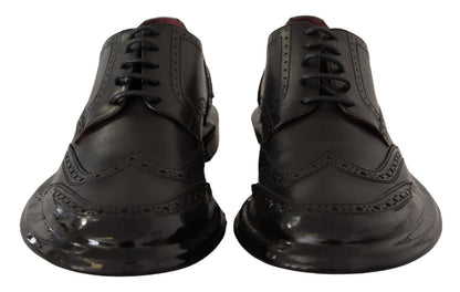 Chaussures Richelieu à bout fleuri formelles en cuir noir Dolce & Gabbana