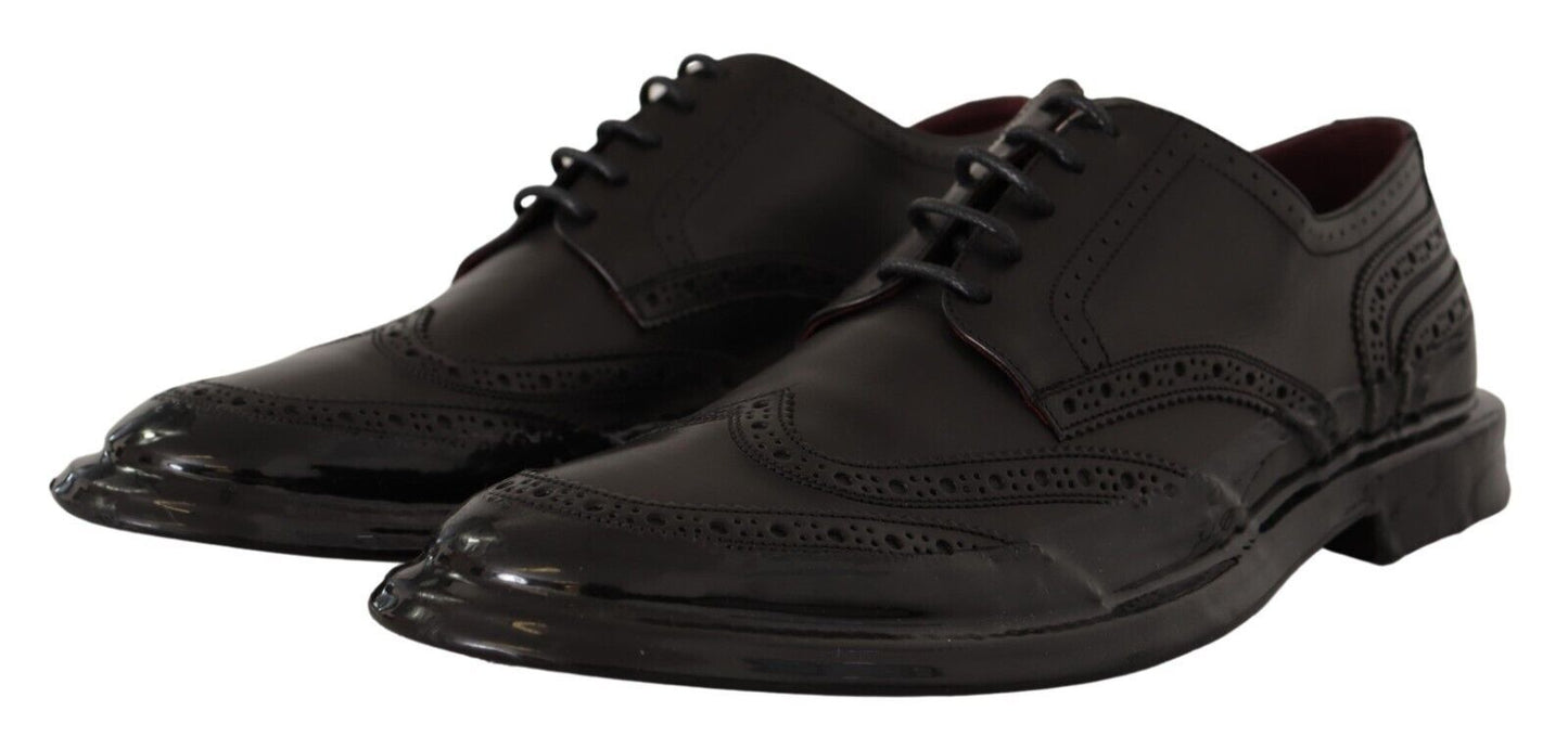 Chaussures Richelieu à bout fleuri formelles en cuir noir Dolce & Gabbana