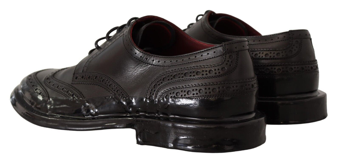 Chaussures Richelieu à bout fleuri formelles en cuir noir Dolce & Gabbana