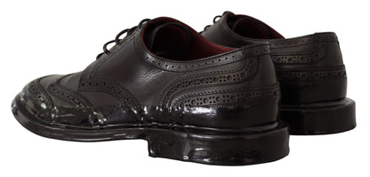 Chaussures Richelieu à bout fleuri formelles en cuir noir Dolce & Gabbana
