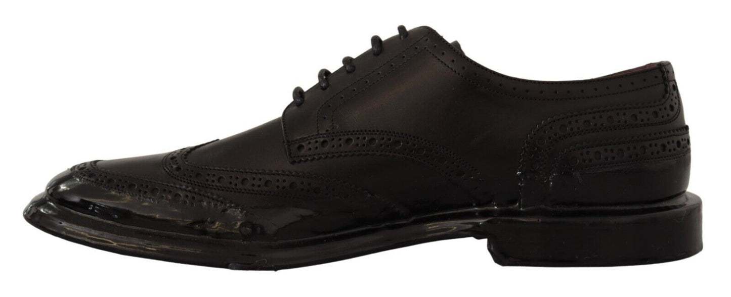 Chaussures Richelieu à bout fleuri formelles en cuir noir Dolce & Gabbana