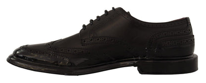 Chaussures Richelieu à bout fleuri formelles en cuir noir Dolce & Gabbana