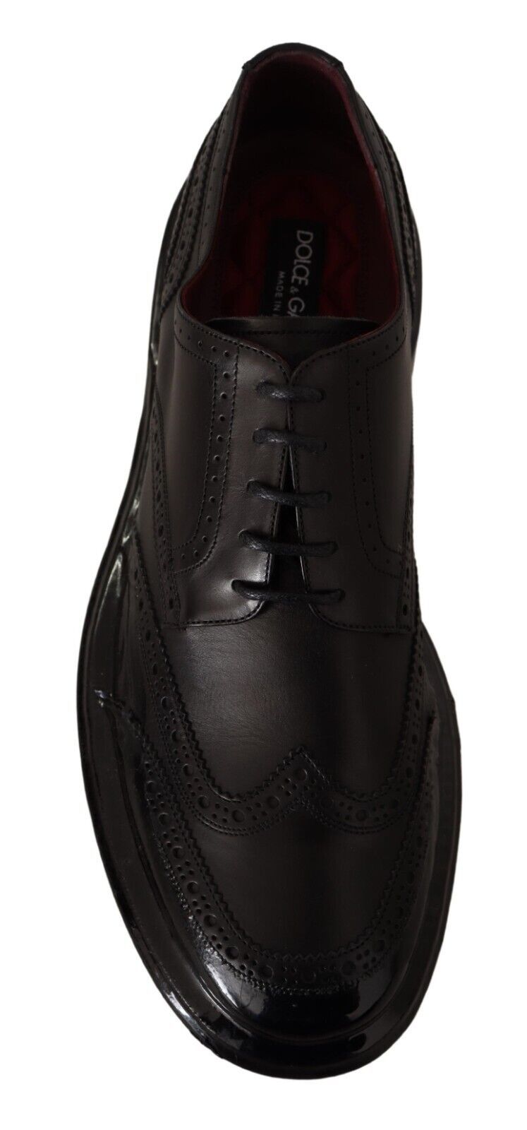 Chaussures Richelieu à bout fleuri formelles en cuir noir Dolce & Gabbana