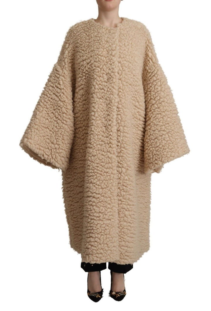 Dolce & Gabbana Veste Manteau Beige en Cachemire Laine Fausse Fourrure