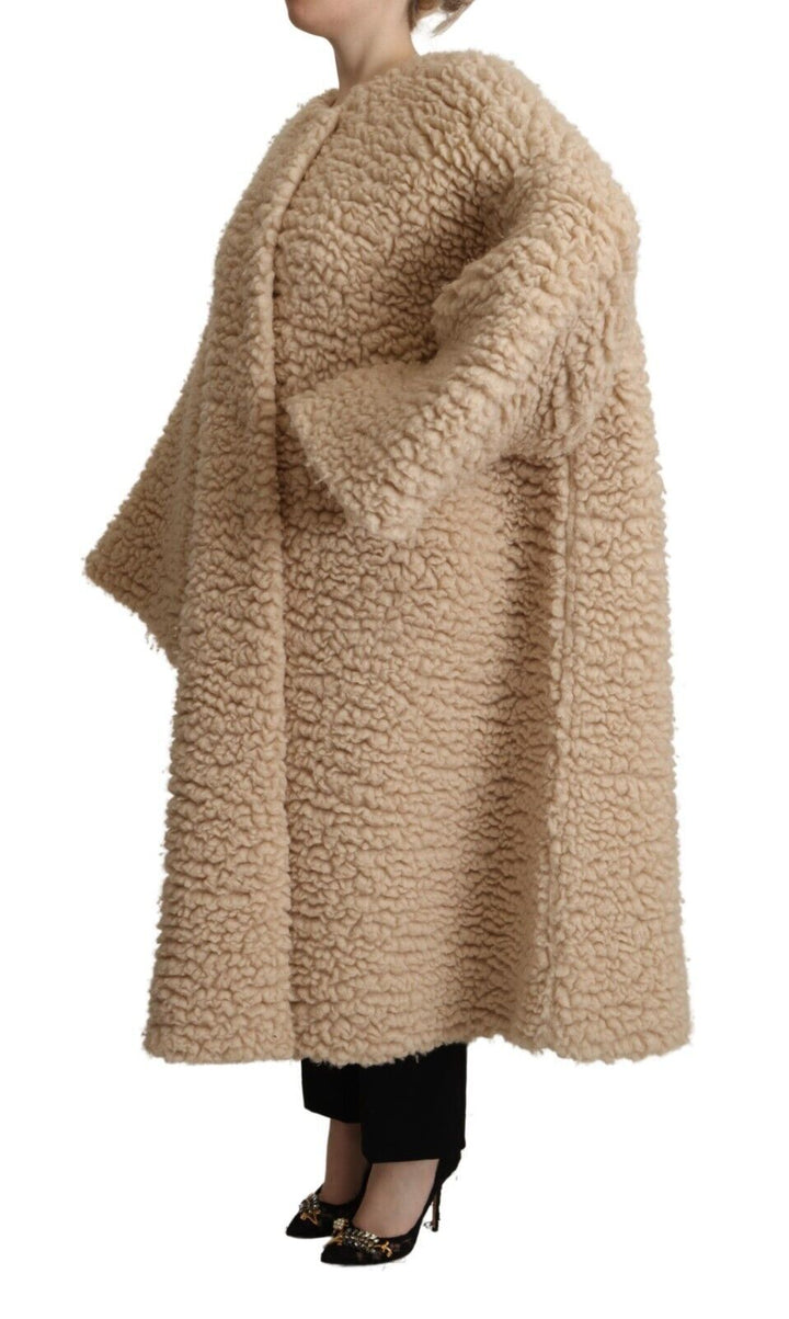 Dolce & Gabbana Veste Manteau Beige en Cachemire Laine Fausse Fourrure