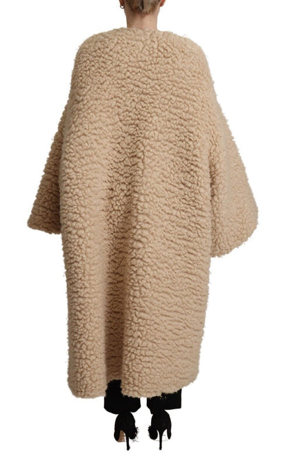 Dolce & Gabbana Veste Manteau Beige en Cachemire Laine Fausse Fourrure