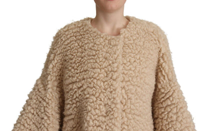 Dolce & Gabbana Veste Manteau Beige en Cachemire Laine Fausse Fourrure