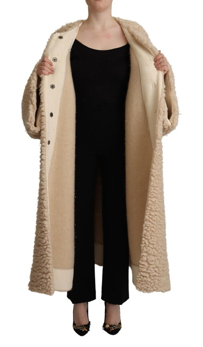 Dolce & Gabbana Veste Manteau Beige en Cachemire Laine Fausse Fourrure