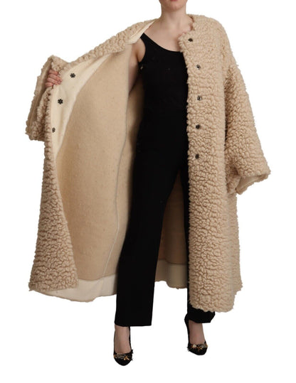 Dolce & Gabbana Veste Manteau Beige en Cachemire Laine Fausse Fourrure