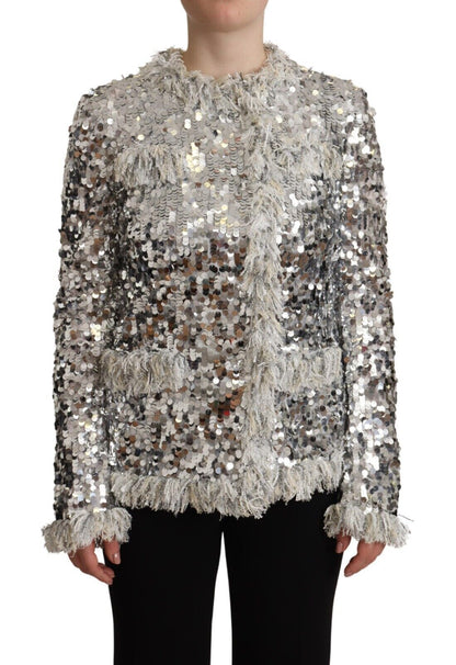 Veste à manches longues en peau lainée à sequins argentés Dolce & Gabbana