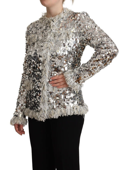 Veste à manches longues en peau lainée à sequins argentés Dolce & Gabbana