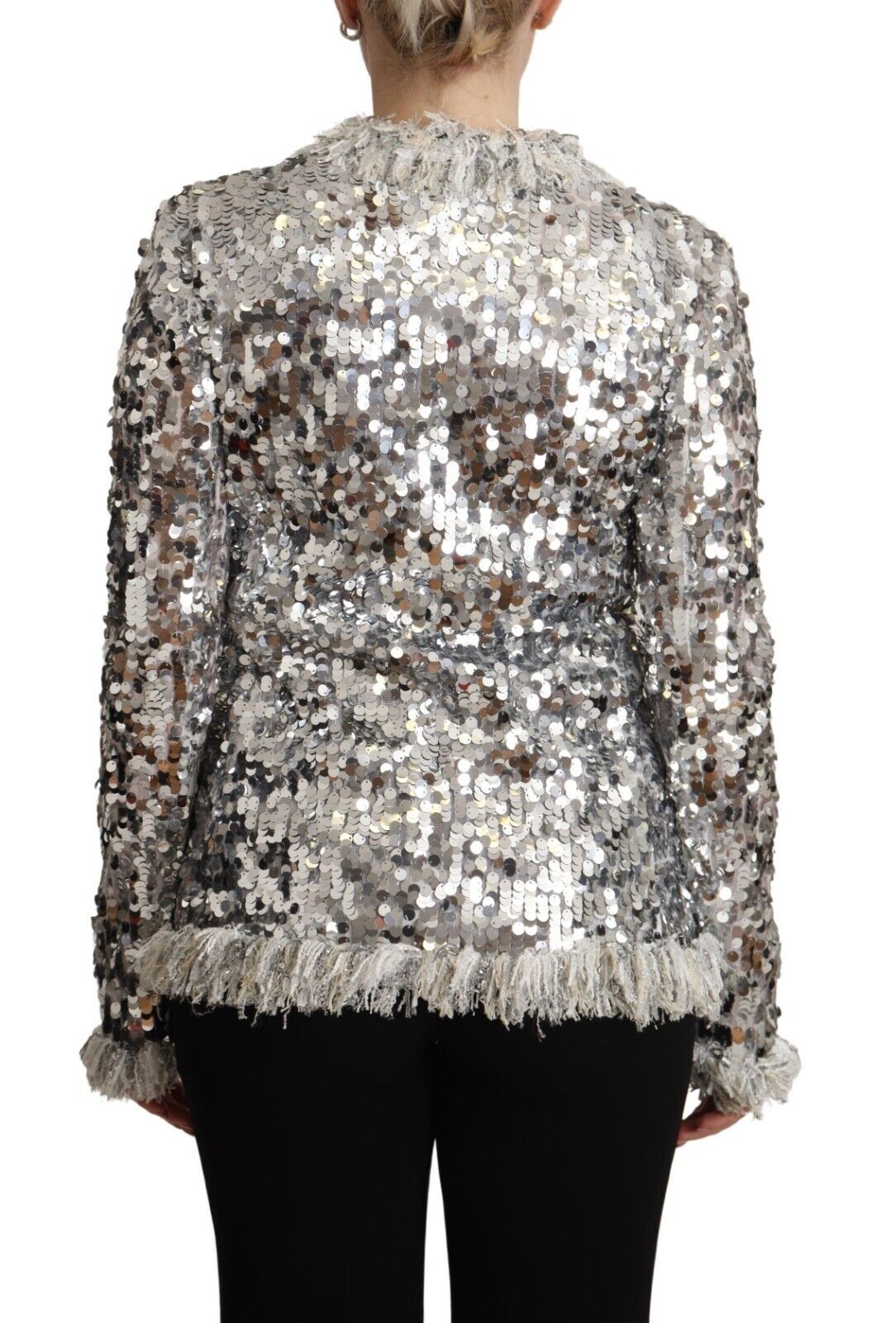 Veste à manches longues en peau lainée à sequins argentés Dolce & Gabbana