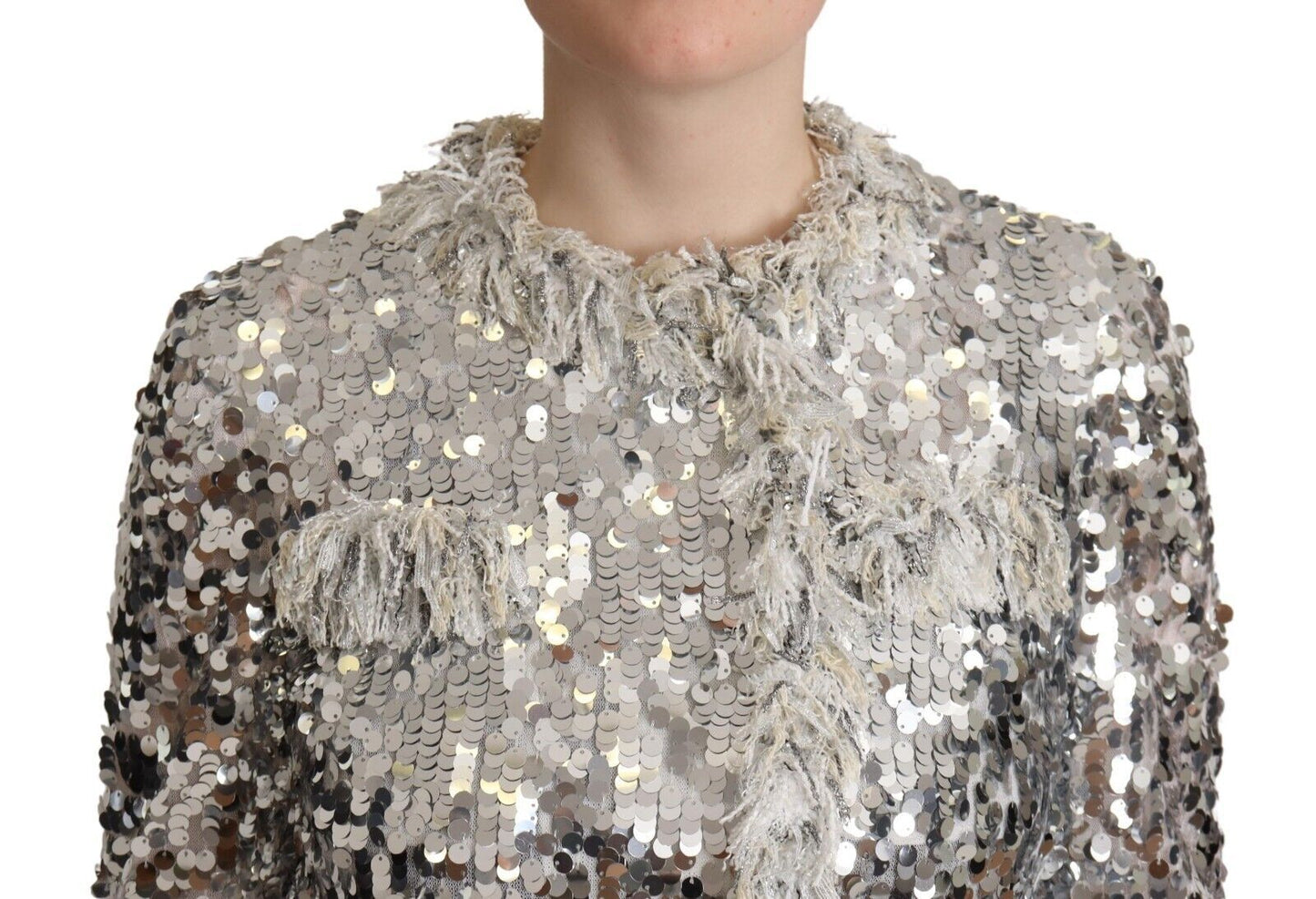 Veste à manches longues en peau lainée à sequins argentés Dolce & Gabbana