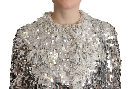 Veste à manches longues en peau lainée à sequins argentés Dolce & Gabbana