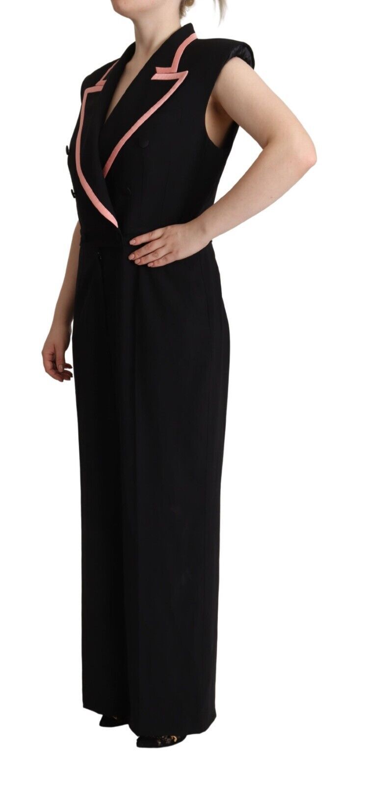 Combinaison-robe sans manches en mélange de laine noire Dolce & Gabbana