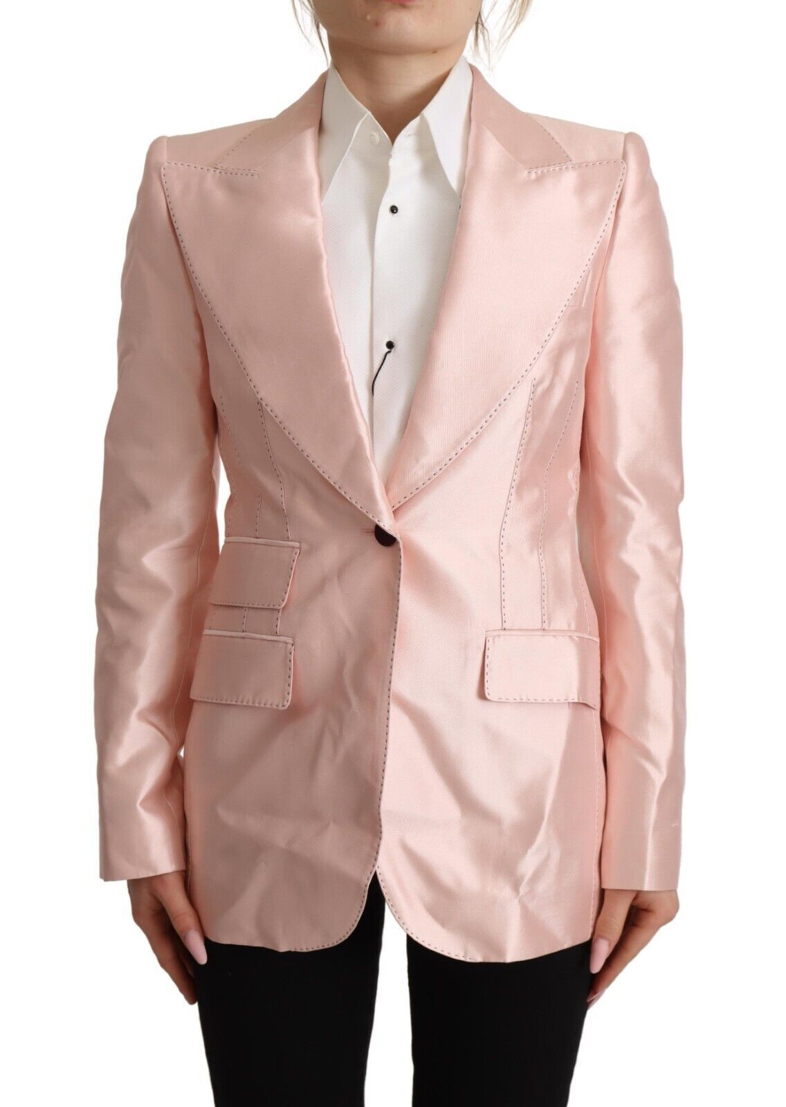 Veste blazer à manches longues en satin rose Dolce & Gabbana