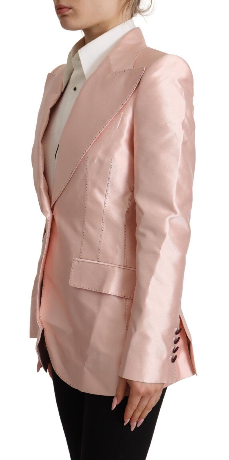 Veste blazer à manches longues en satin rose Dolce & Gabbana