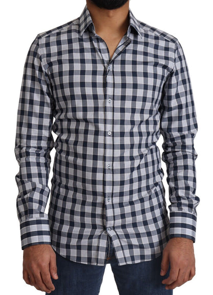 Chemise Dolce & Gabbana GOLD en coton à carreaux bleu et blanc coupe slim