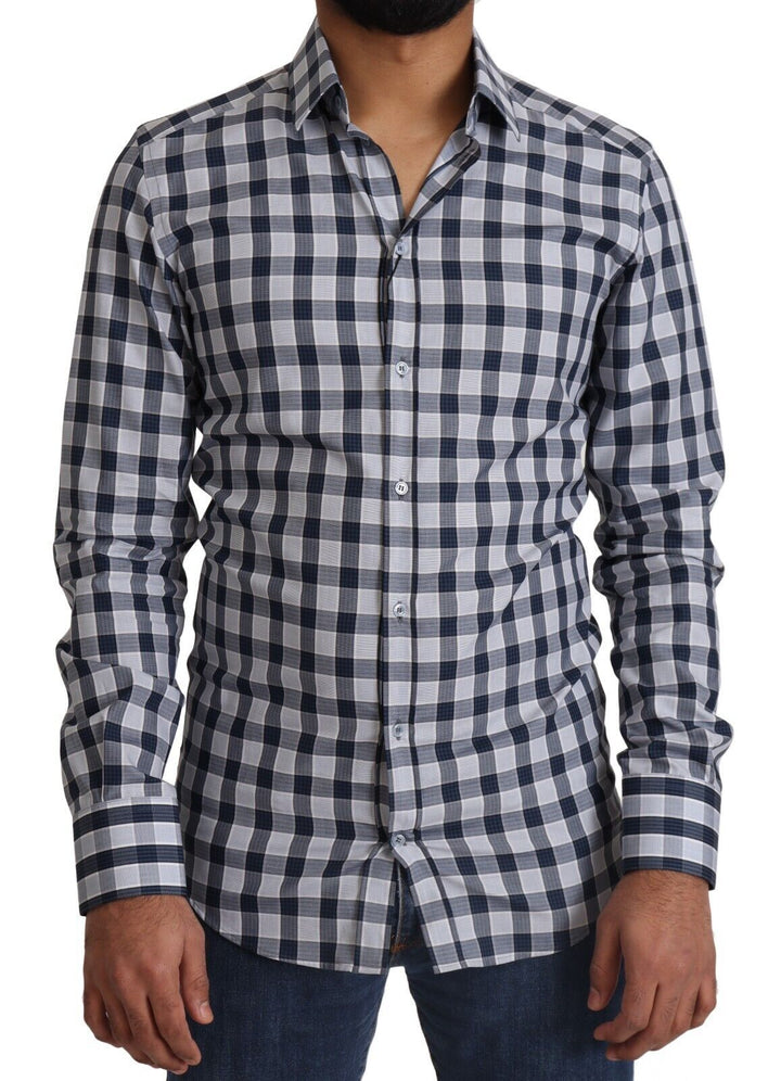 Camisa DOLCE & GABBANA GOLD entallada de algodón a cuadros azules y blancos