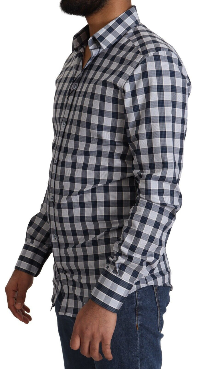 Camisa DOLCE & GABBANA GOLD entallada de algodón a cuadros azules y blancos