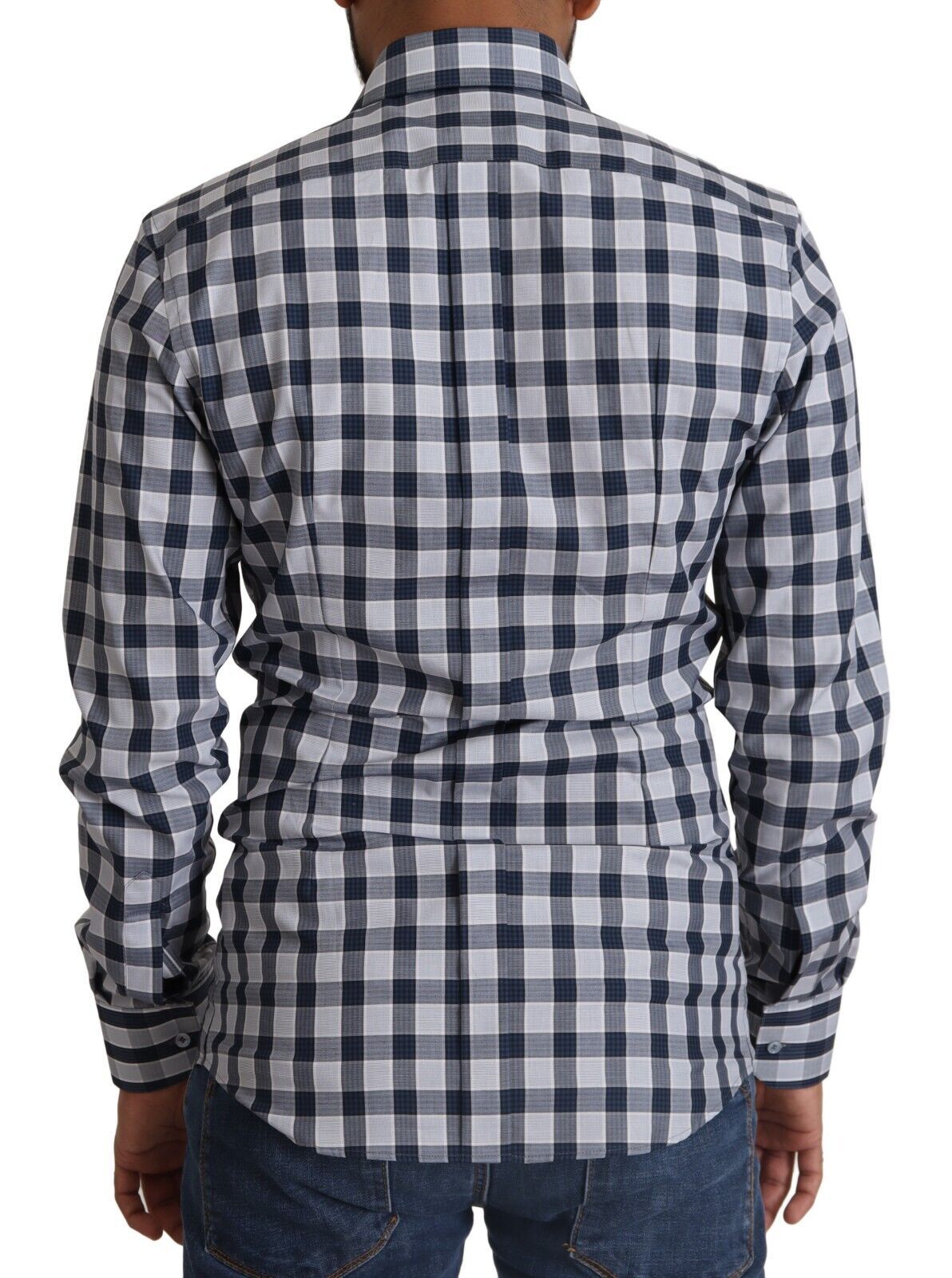 Chemise Dolce & Gabbana GOLD en coton à carreaux bleu et blanc coupe slim