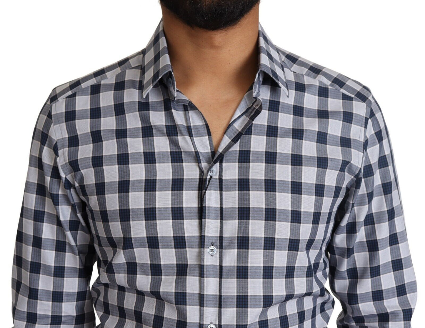 Chemise Dolce & Gabbana GOLD en coton à carreaux bleu et blanc coupe slim