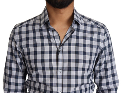 Chemise Dolce & Gabbana GOLD en coton à carreaux bleu et blanc coupe slim