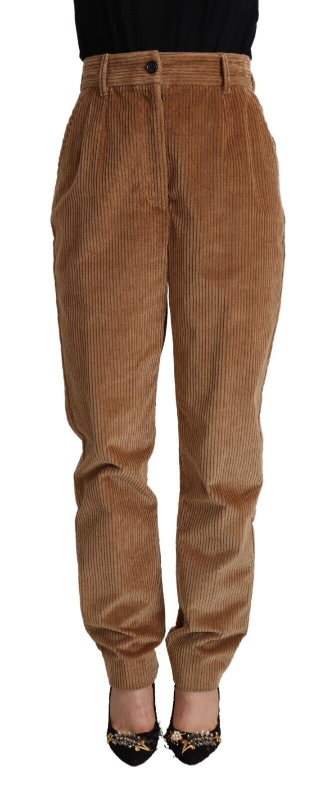 Pantalon Skinny Taille Haute en Velours Côtelé Marron Dolce & Gabbana