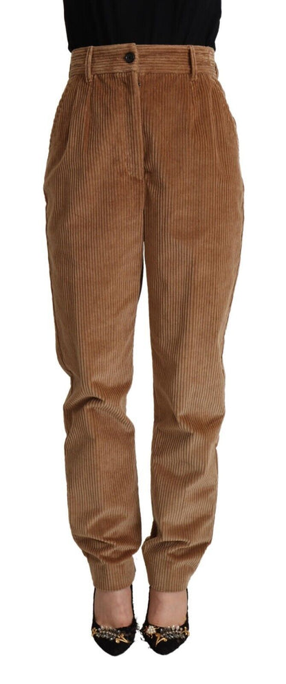Pantalon Skinny Taille Haute en Velours Côtelé Marron Dolce & Gabbana