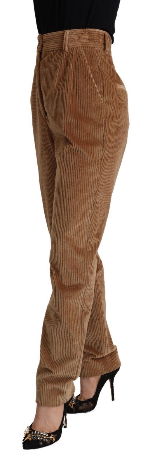 Pantalon Skinny Taille Haute en Velours Côtelé Marron Dolce & Gabbana