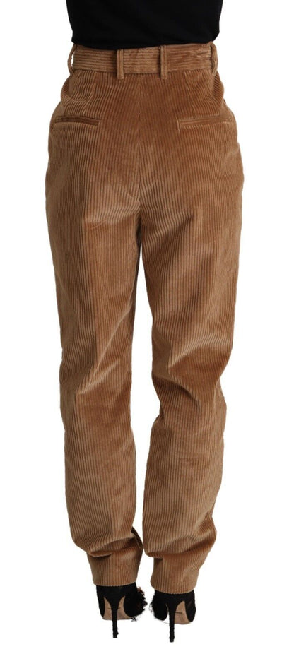 Pantalon Skinny Taille Haute en Velours Côtelé Marron Dolce & Gabbana