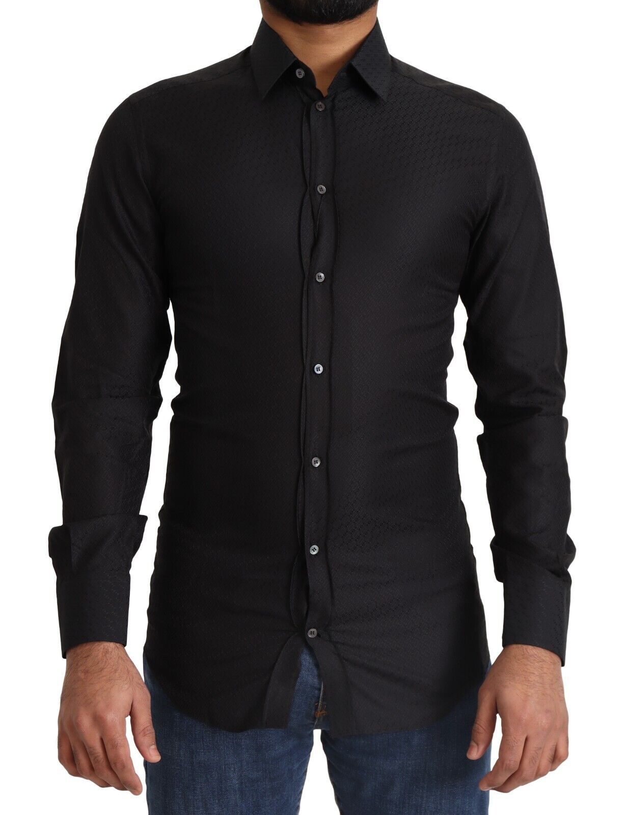 Chemise habillée slim en coton noir et doré Dolce & Gabbana