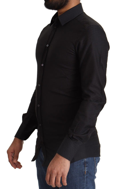 Chemise habillée slim en coton noir et doré Dolce & Gabbana