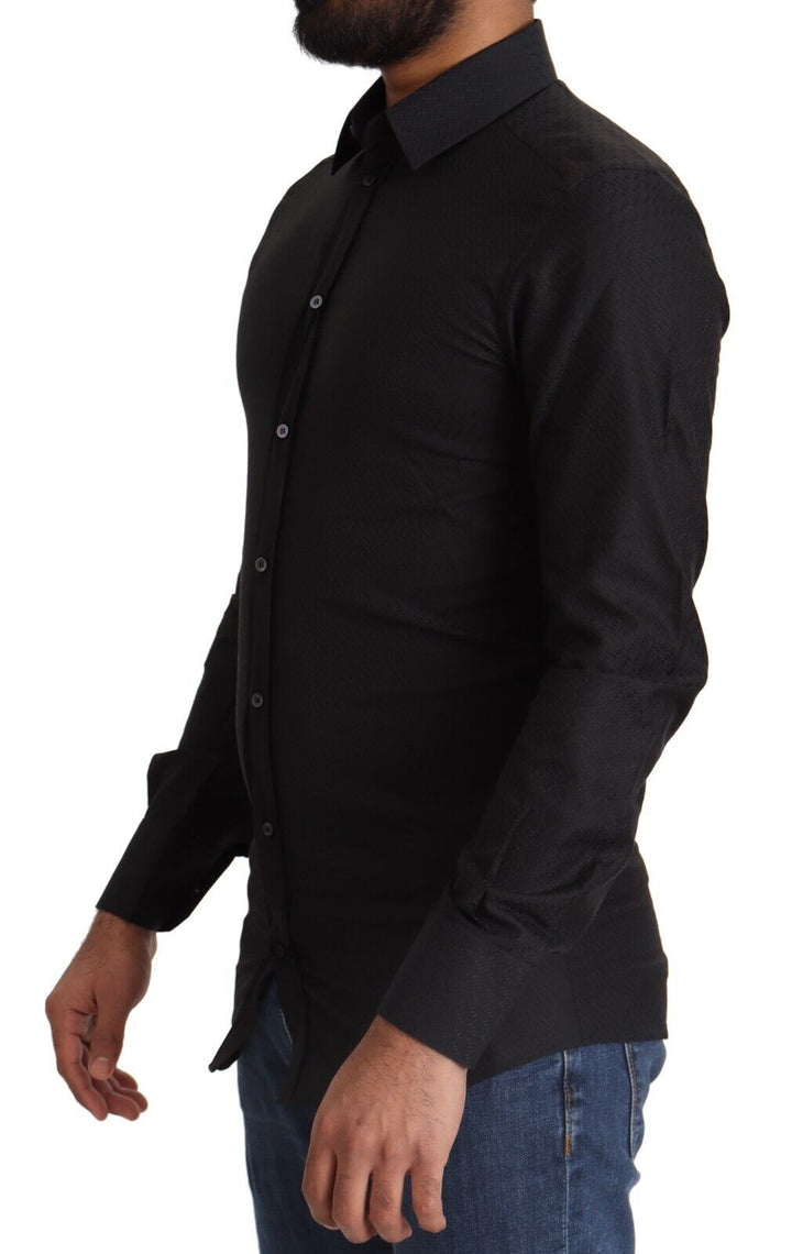 Camisa Formal Entallada de Algodón Negra y Dorada de Dolce & Gabbana