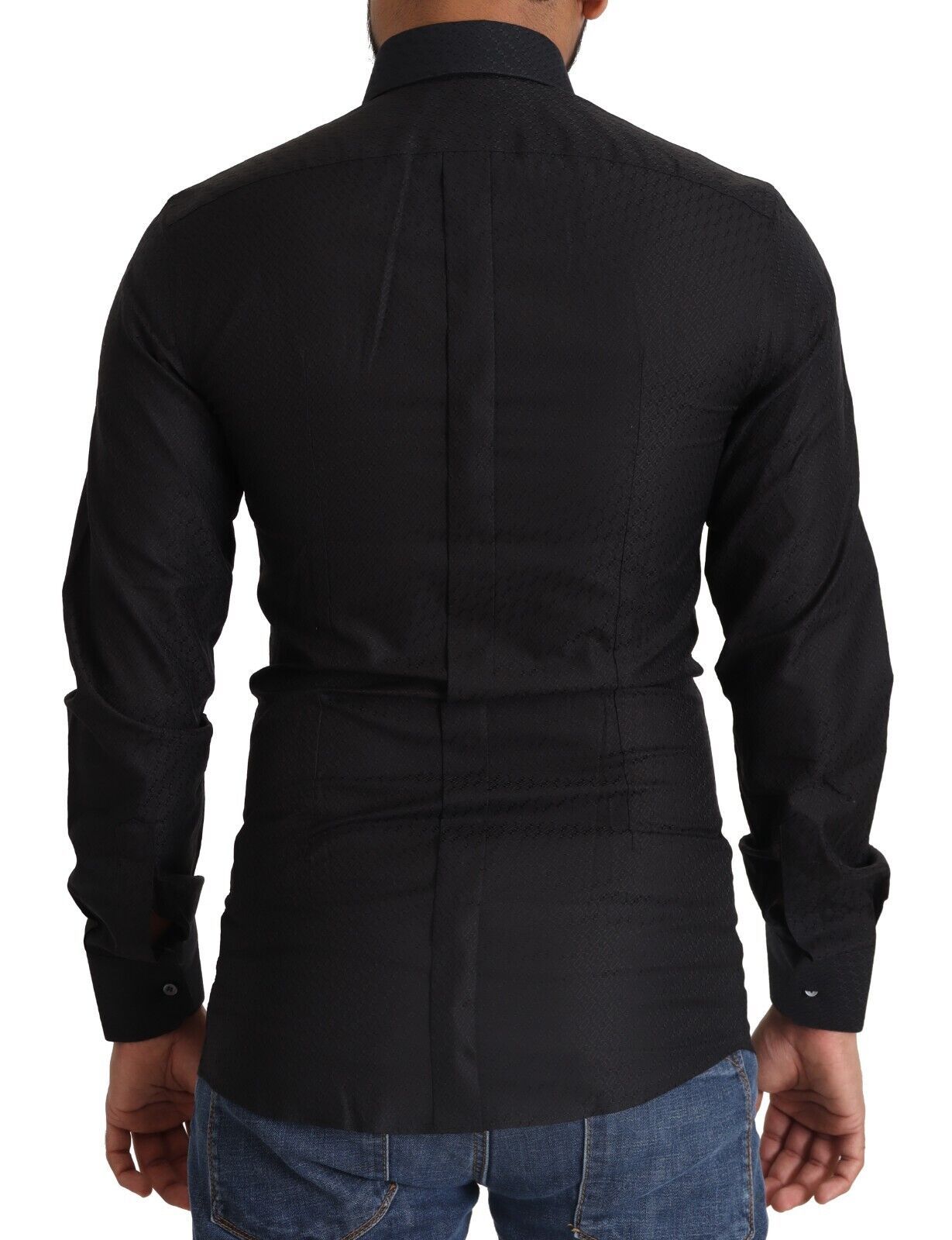 Chemise habillée slim en coton noir et doré Dolce & Gabbana