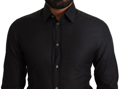 Chemise habillée slim en coton noir et doré Dolce & Gabbana