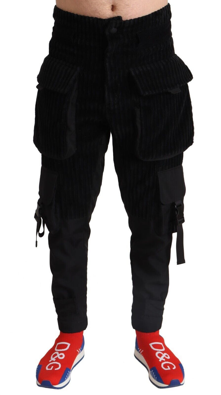 Pantalones cargo de pana ajustados de algodón negro Dolce & Gabbana
