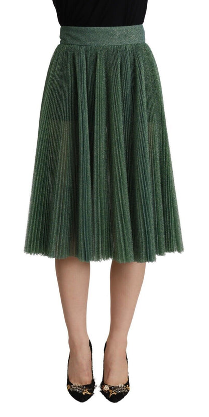 Jupe plissée taille haute évasée vert métallique Dolce & Gabbana