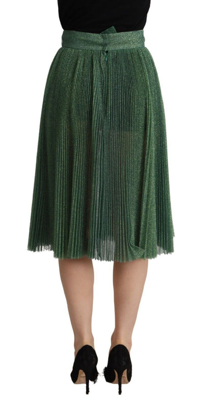 Jupe plissée taille haute évasée vert métallique Dolce & Gabbana