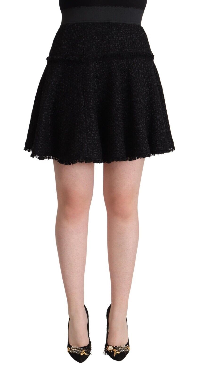 Mini-jupe noire en maille nylon taille haute évasée Dolce & Gabbana